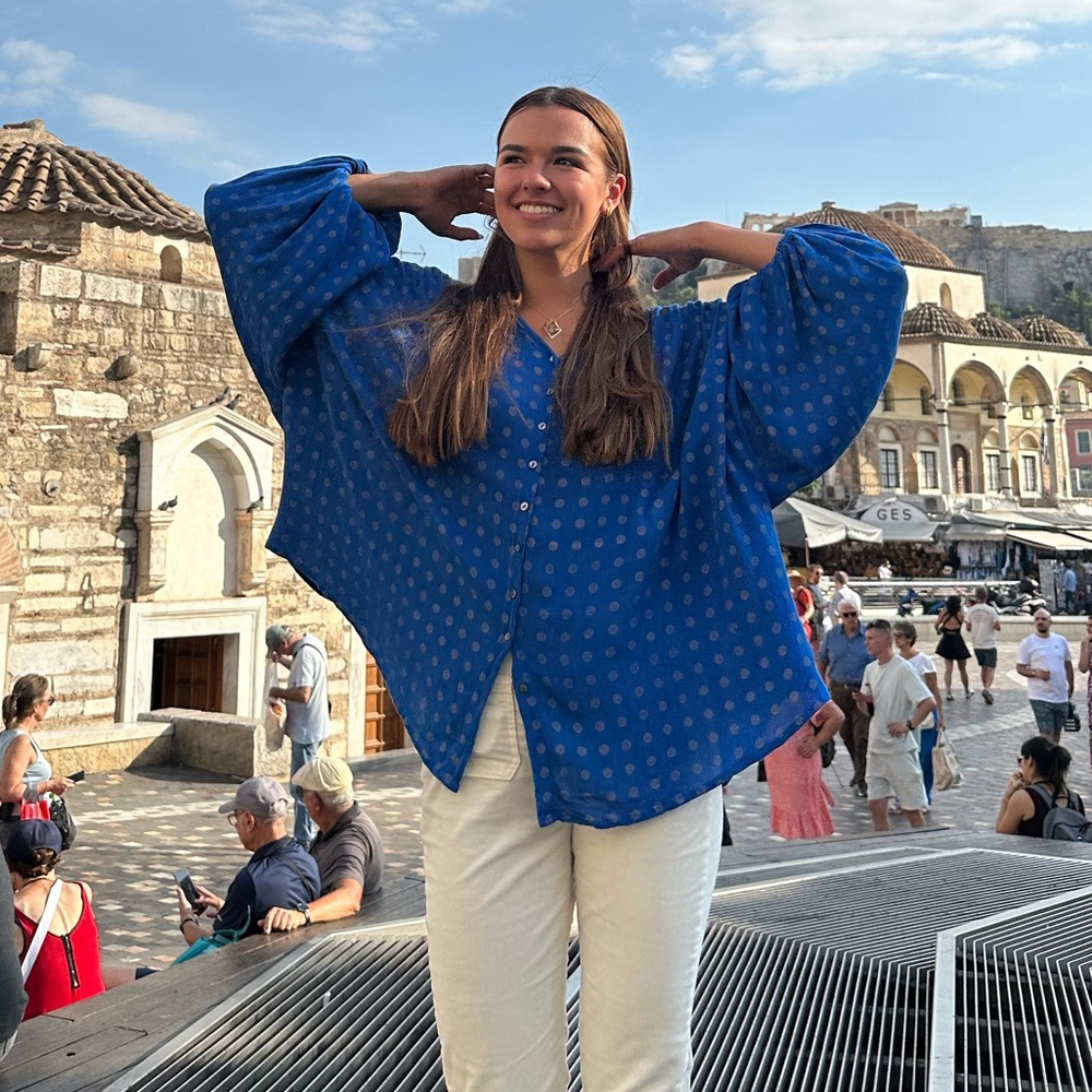 Blue Patterned Free People Long Sleeve Tunic - image 1